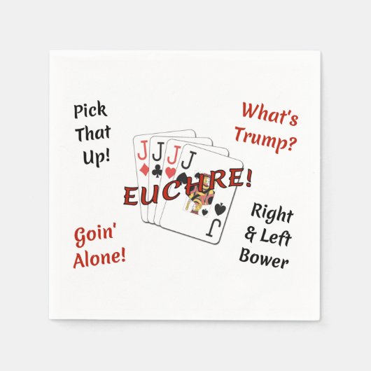 Serviettes en papier à cocktail standard - Euchre! (Devant)