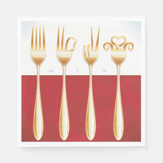 Serviettes en papier à fourches d'or (Devant)