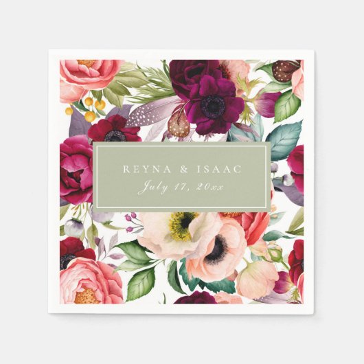 Serviettes en papier à impression florale bohème (Devant)