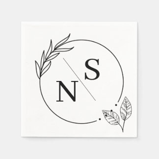 Serviettes en papier à monogramme à feuille modern