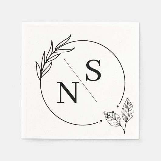 Serviettes en papier à monogramme à feuille modern (Devant)