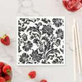 Serviettes en papier à motif damassé noir et blanc (En situation)