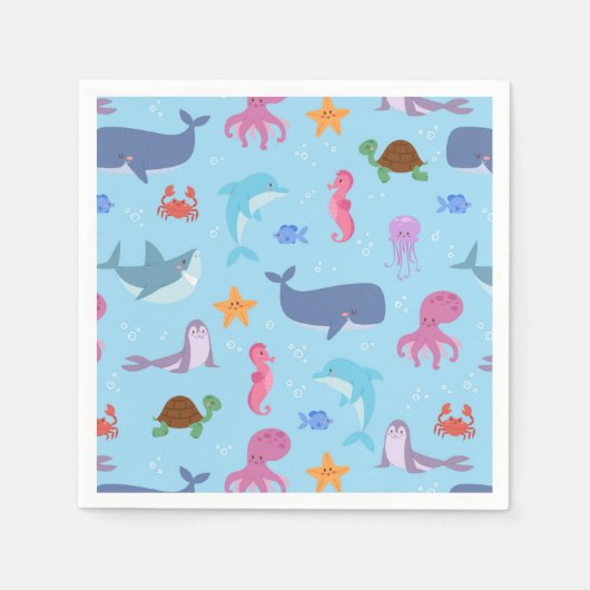Serviettes en papier Animaux marins, Fête sous la (Devant)