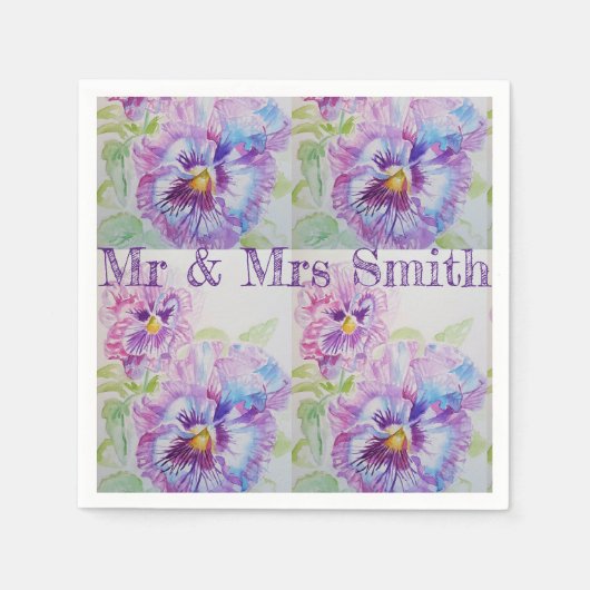 Serviettes en papier aquarelle Purple Shabby Pansy (Devant)