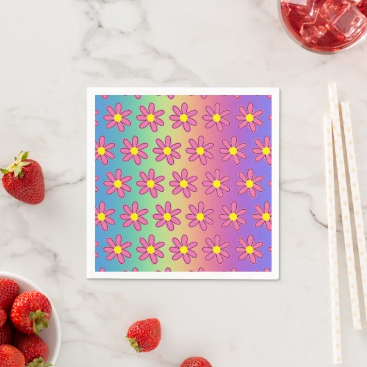 Serviettes en papier Arc-en-ciel et Fleurs (En situation)