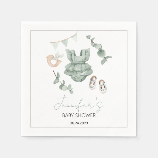 Serviettes en papier baby shower pour bébé vert (Devant)