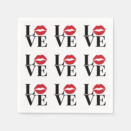 Serviettes en papier Baiser d'amour lèvres rouges  (Devant)