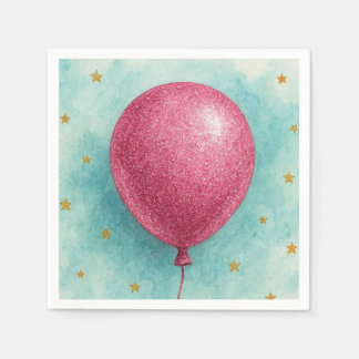 Serviettes en papier ballon pailleté rose.