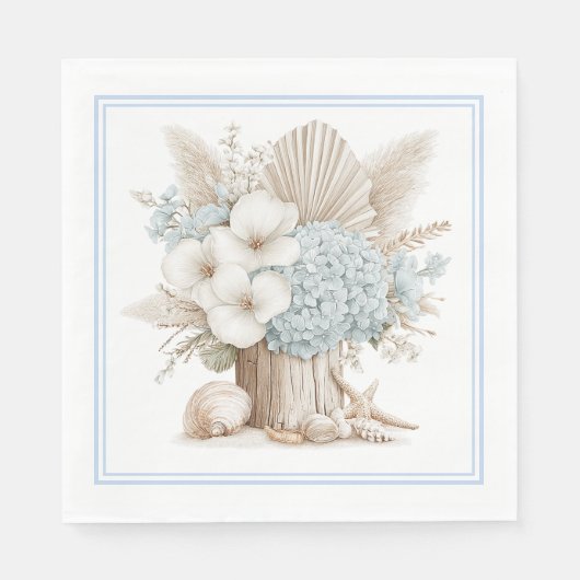 Serviettes en papier Beach Boho Bleu Hydrangea (Devant)