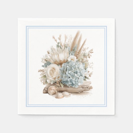 Serviettes en papier Beach Boho Blue Hydrangea (Devant)