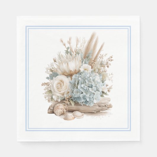 Serviettes en papier Beach Boho Blue Hydrangea (Devant)