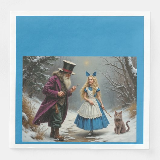 serviettes en papier bleu Alice hiver (Devant)