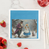 serviettes en papier bleu Alice hiver (En situation)