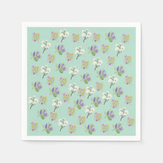 Serviettes en papier bleu-vert clair à bouquets fl (Devant)