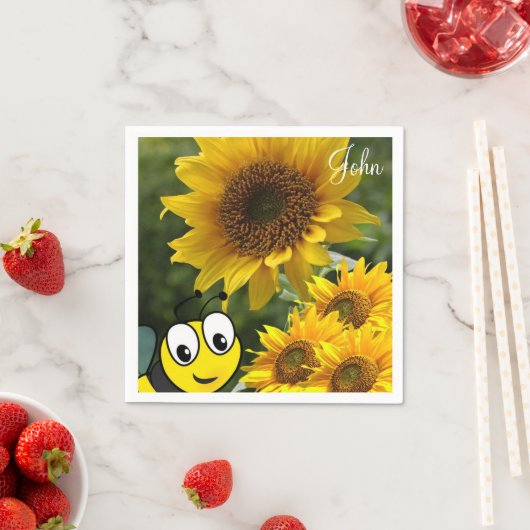 Serviettes en papier Bumblebee de tournesol (En situation)