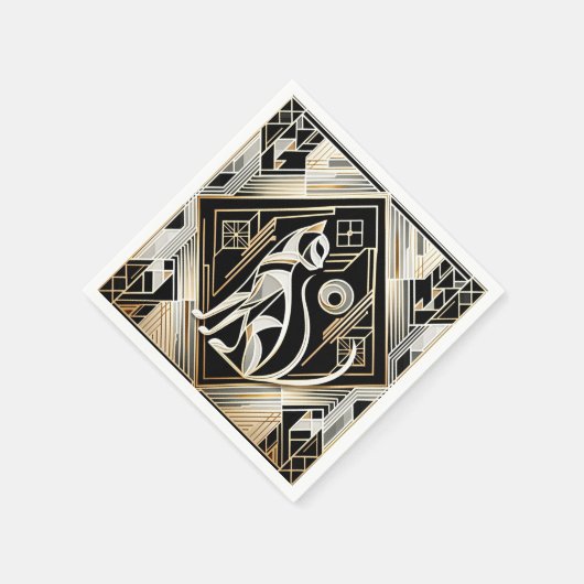 Serviettes en papier chat noir abstrait décoratif (Coin)