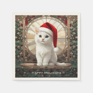Serviettes en papier chaton blanc avec chapeau de