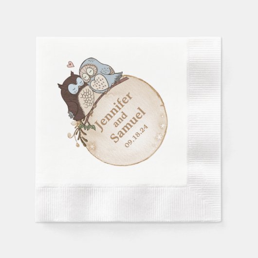 Serviettes en papier chouette de mariage en bois r (Devant)