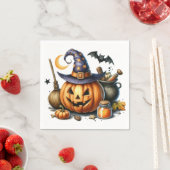 Serviettes en papier citrouille Halloween (En situation)