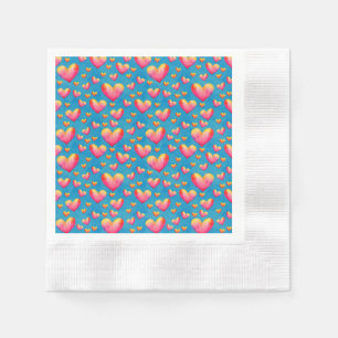 Serviettes en papier coeurs aquarelle multicolores