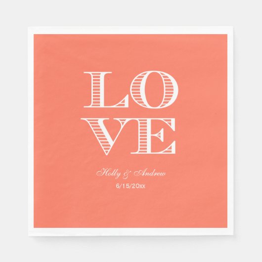 Serviettes en papier corail, LOVE blanc (Devant)