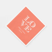 Serviettes en papier corail, LOVE blanc (Coin)
