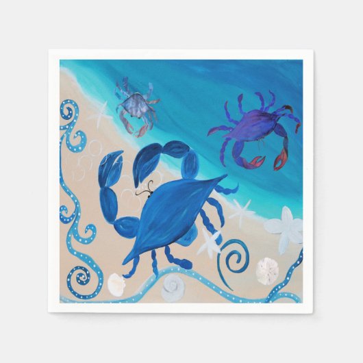 Serviettes en papier crabe bleu côtier de mon art (Devant)