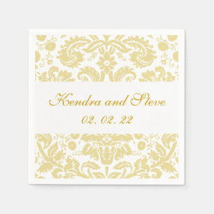 Serviettes en papier crème et Mariage damassé blan