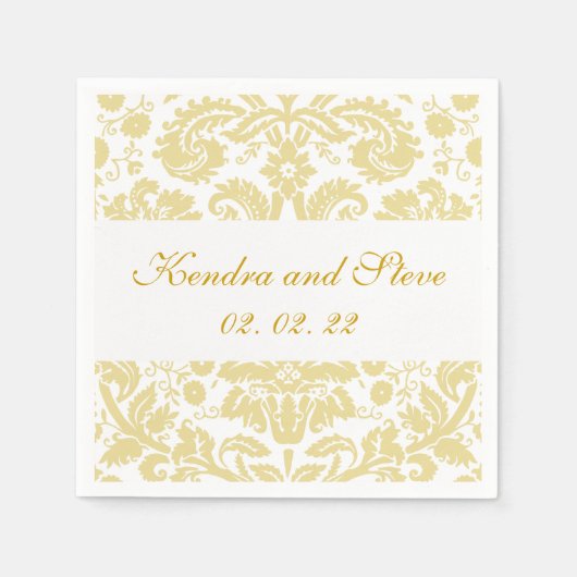 Serviettes en papier crème et Mariage damassé blan (Devant)