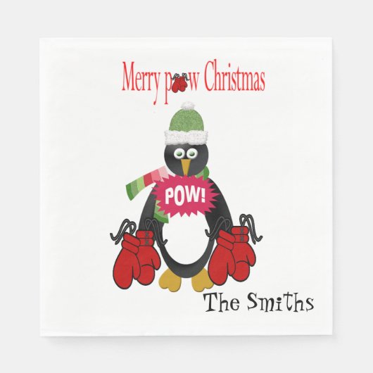 Serviettes en papier de boxe, Joyeux pingouin de N (Devant)