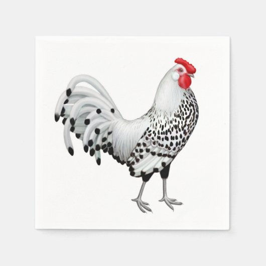 Serviettes en papier de coq de Hambourg en argent (Devant)