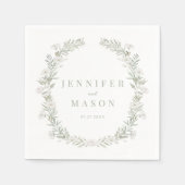 Serviettes en papier de mariage florales à couronn (Devant)