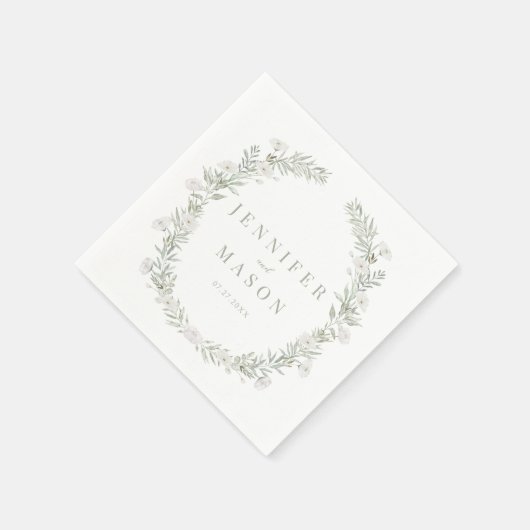 Serviettes en papier de mariage florales à couronn (Coin)
