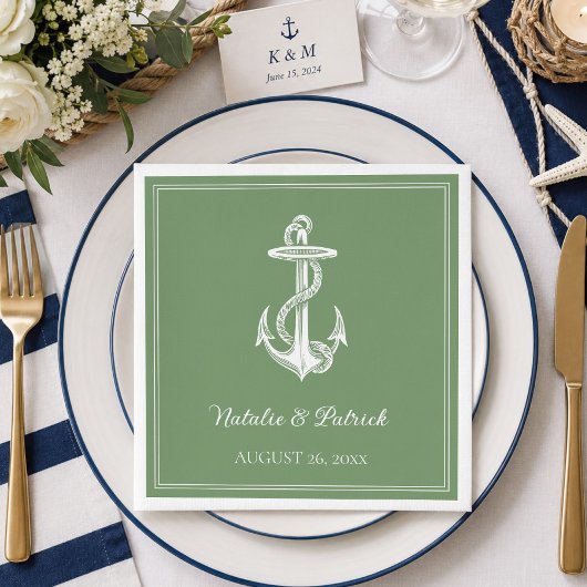 Serviettes en papier de mariage vert mousse avec a