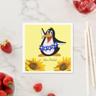 Serviettes en papier de pingouin à fleurs de tourn