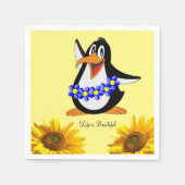 Serviettes en papier de pingouin à fleurs de tourn (Devant)