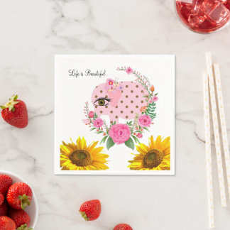 Serviettes en papier d'éléphant rose floral de tou