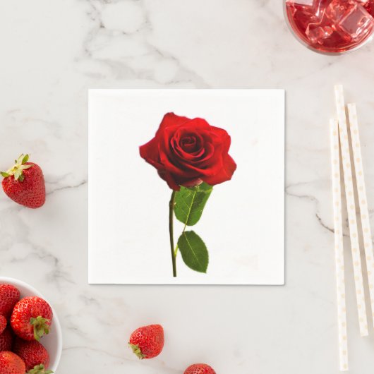 Serviettes en papier design "rose rouge simple" (En situation)