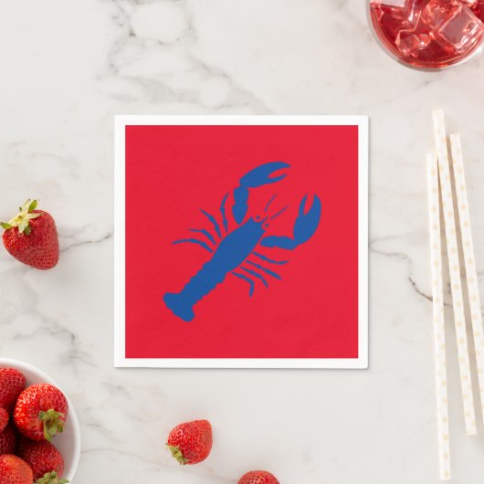 Serviettes en papier d'été rouge et bleu de homard (En situation)
