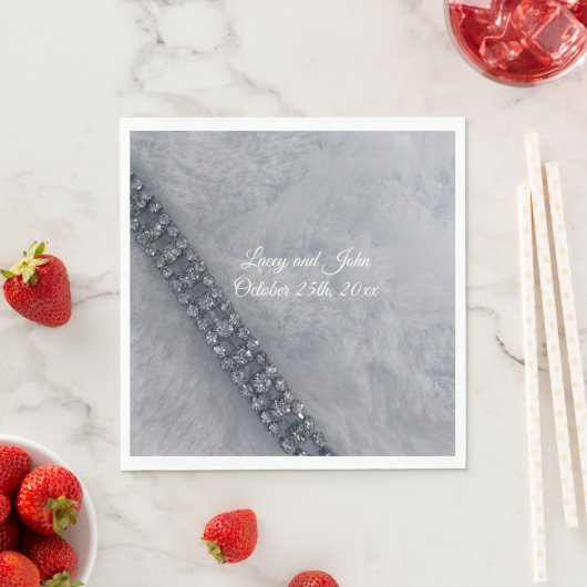 Serviettes en papier Diamants Fourrure Fluffy Blan (En situation)