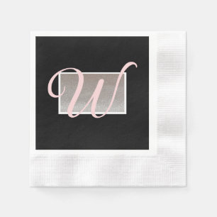 Serviettes en papier élégantes à monogramme Black