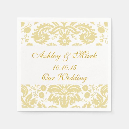 Serviettes en papier en ivoire d'or Mariage damass (Devant)