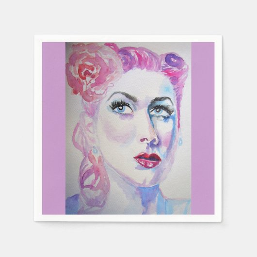 Serviettes en papier Femme Rétro Vintage Rose Shab (Devant)