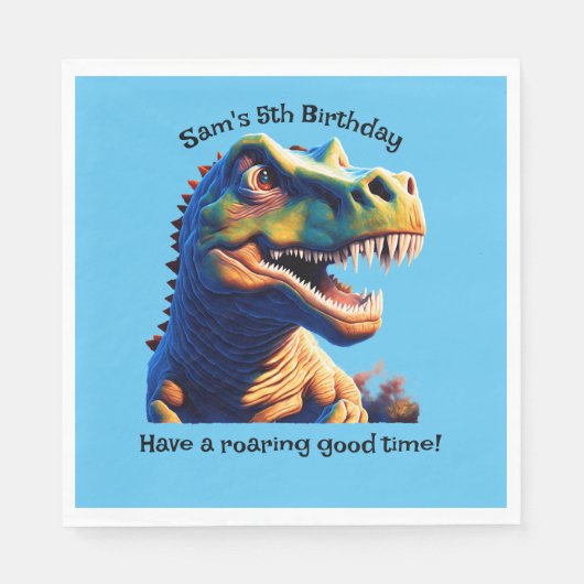 Serviettes en papier fête d'anniversaire. Dinosaur (Devant)