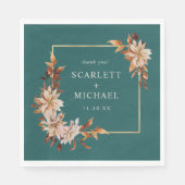 Serviettes en papier feuilles d'automne sarcelle (Devant)
