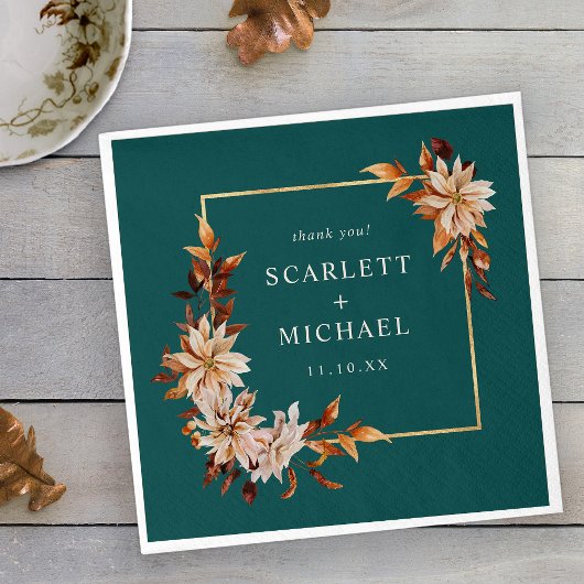 Serviettes en papier feuilles d'automne sarcelle