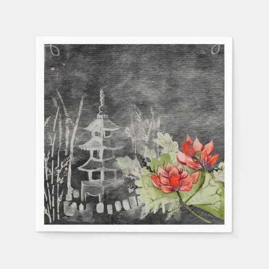 serviettes en papier fleur asiatique (Devant)