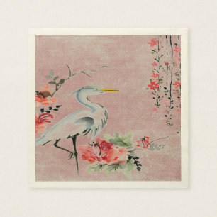 serviettes en papier fleur de grue asiatique rose