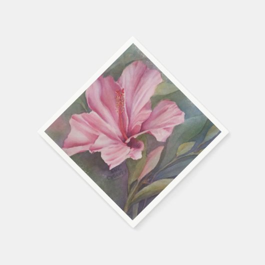 SERVIETTES EN PAPIER FLEUR D'HIBISCUS ROSE (Coin)