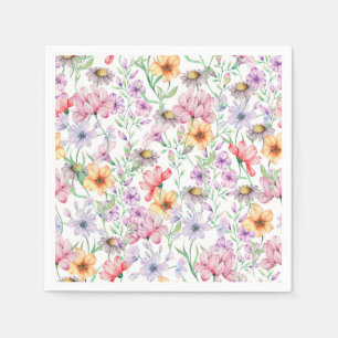 Serviettes en papier fleurs orange violet, Jardin
